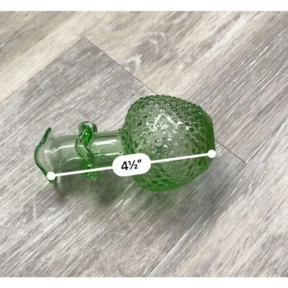 Vintage Green Hobnail Glass Bud Vase Applied Ruffle 4.5